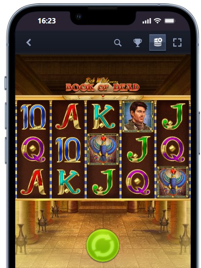 Book of Dead Slot im Mafia Casino auf einem Smartphone.