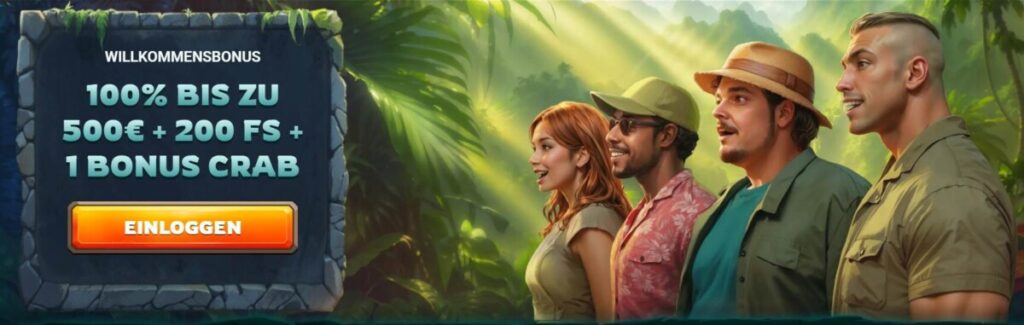 PlayiO Casino Willkommensbonus von 100% bis 500€ plus 200 Freispiele und 1 Bonus Crab.