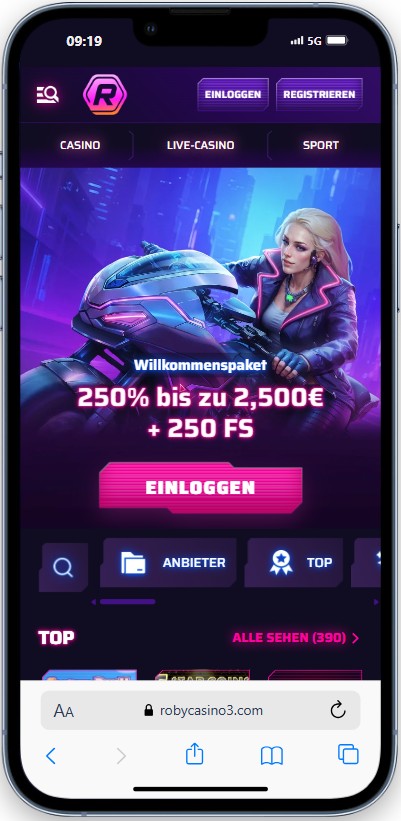 Roby Casino 250% Casino Bonus