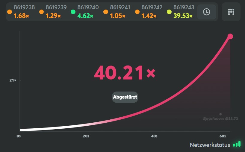Aviator bei BC.Game mit hohem Multiplikator von über 40.