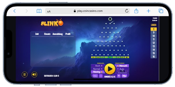 Ein Plinko Spielautomat im Online Casino CoinCasino.