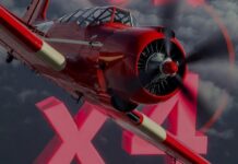 Rotes Aviator-Flugzeug mit pinkfarbenen Multiplikatoren.