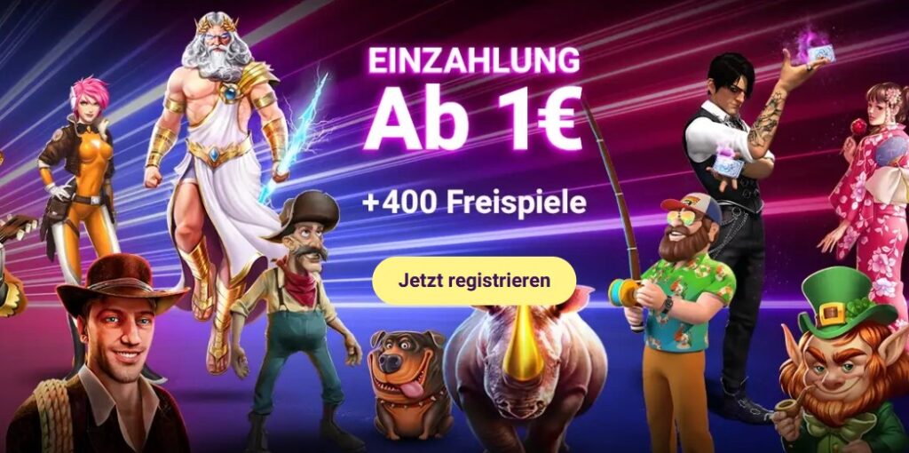 BingBong 400 Freispiele ab 1€ Einzahlung Bonus.