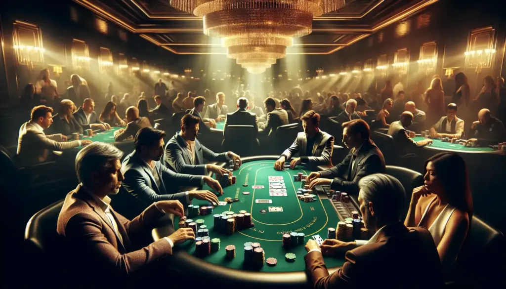 Pokerspieler bei einem Turnier um einen Pokertisch