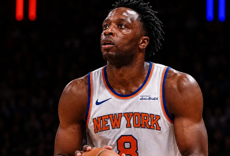 Bild von OG Anunoby vor einem Wurf - Top-Kandidat für die Auszeichnung zum MVP der Finalserie, sollten die Knicks den Meistertitel holen.