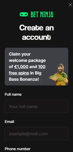 betninja luo uusi tili