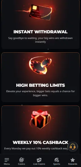 instant casino ominaisuudet