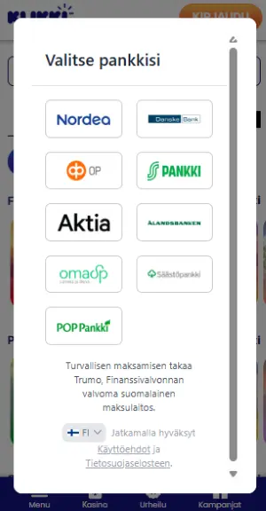 klikki kasino valitse pankkisi talletukseen