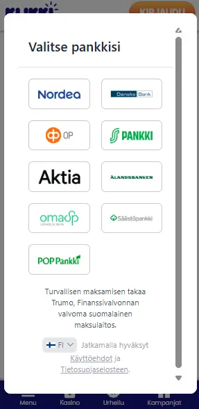 klikki kasino verkkopankkimaksut