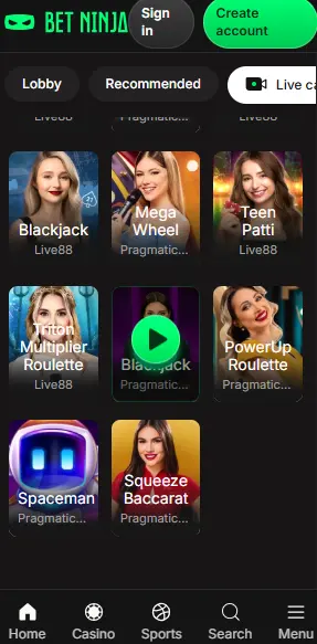 betninjan live blackjack pelit