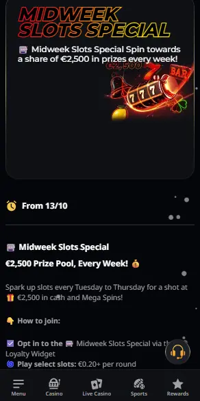 instant casino midweek slots special
