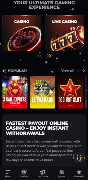 instant casino nopeimmat nostot