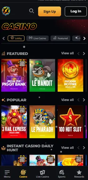 instant casino pelivalikoima