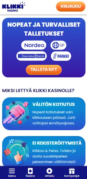 klikkki kasinon turvalliset ja nopeat nostot