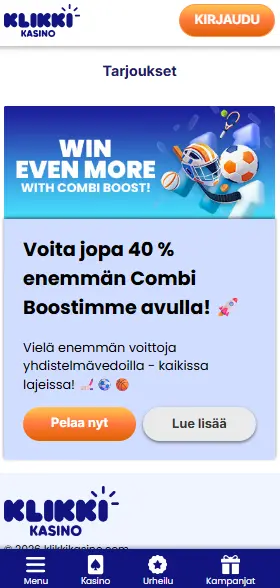 klikki kasino combiboostilla 40 % enemmän voittoja