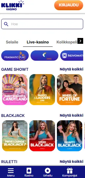 klikki kasinon live casino