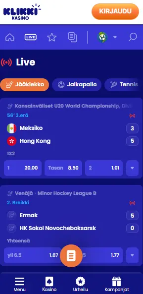 klikki kasinon live vedonlyönti