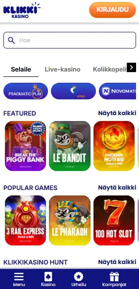 klikki kasinon peliaulan pelit