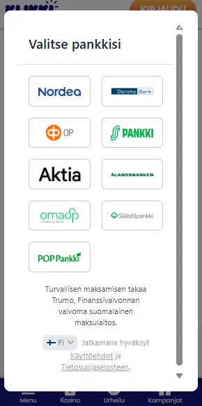 klikki kasino verkkopankkimaksut