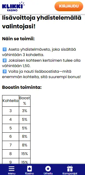 klikki kasinon combiboost - yhdistele ja voita