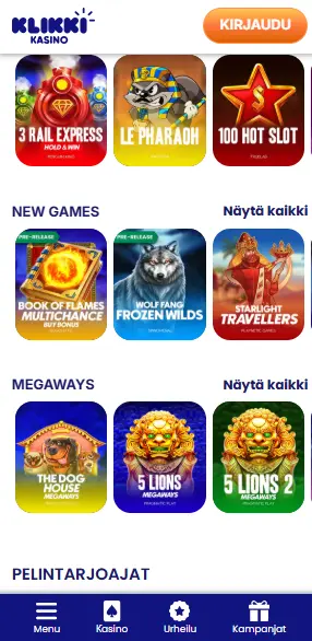 klikki kasino pelivalikoima