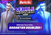 Visuel promo Betclic « Double Madness Week » avec deux personnages et le message « Garanties doublées » du 2 au 8 février.