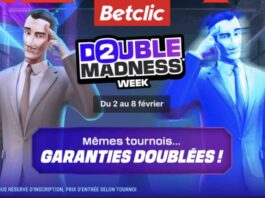 Visuel promo Betclic « Double Madness Week » avec deux personnages et le message « Garanties doublées » du 2 au 8 février.