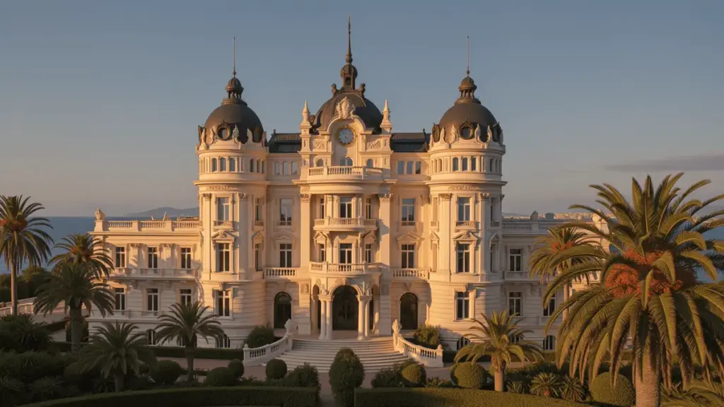 Casino de Monte-Carlo historic facade at golden hour in Monaco