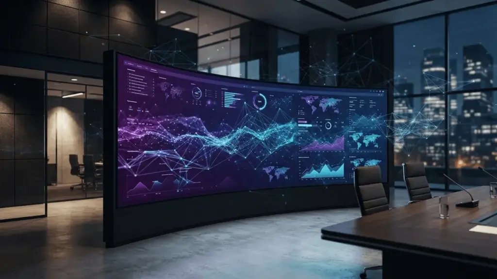 Modern digital platform interface with data visualization in corporate tech environment