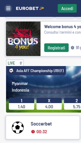 Eurobet è uno di quei casino con SPID dalla registrazione rapida e con ottime promozioni riservate ai nuovi utenti.