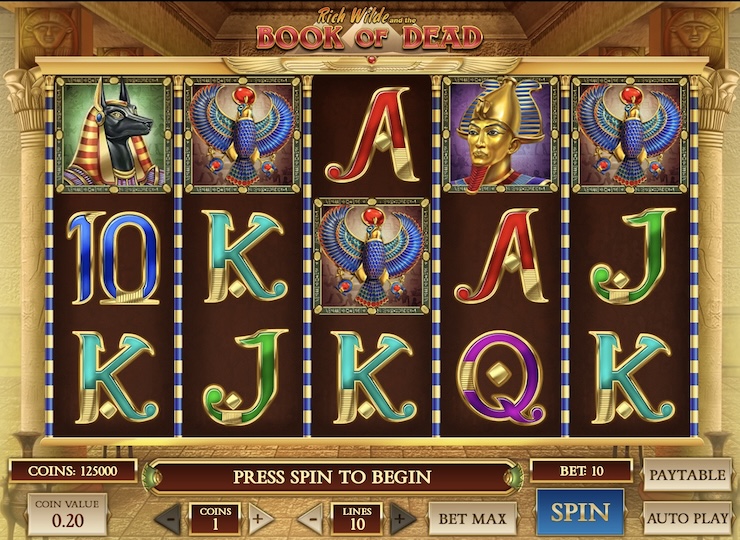 플레이앤고에서 제작한 카지노 슬롯 북 오브 데드 게임 화면