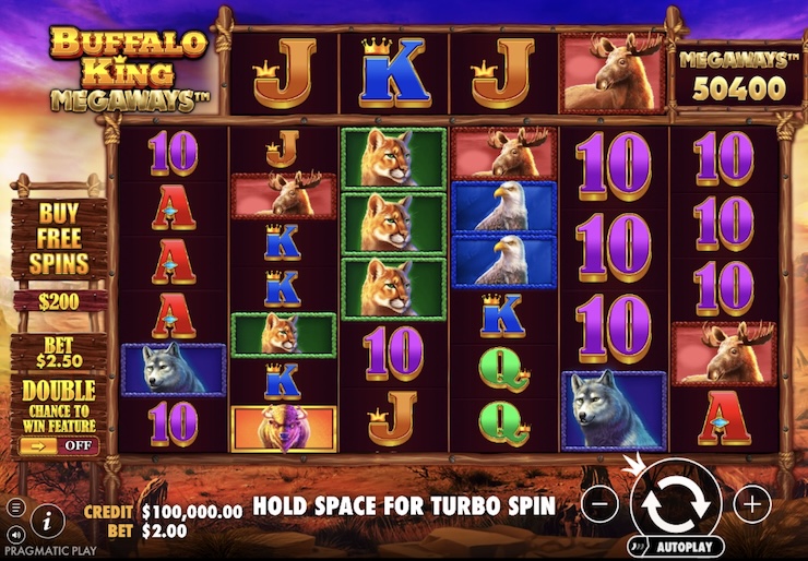 프라그마틱 플레이에서 제작한 카지노 슬롯 버팔로 킹 메가웨이즈 게임 화면