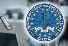 CICC 로고와 핸드폰으로 온라인 카지노를 이용중인 청소년