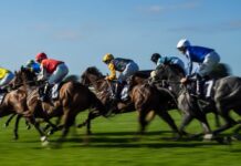 순창, 호남 최초 경마장 유치 나서… 베팅 산업에 미칠 영향은? 색색의 유니폼을 입은 선수들이 경마 경주를 벌이고 있다