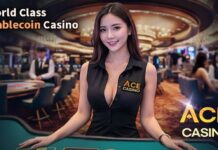 미투온, 블록체인 결제 기반 ACE 게이밍으로 글로벌 공략 본격화 미투온에서 개발한 에이스 게이밍 홍보 사진, 여성 딜러가 테이블에서 포즈를 취하고 있다.