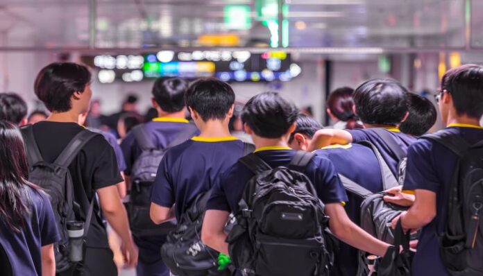 대한민국 청소년 대한민국 청소년들이 교복을 입고 하교를 하고 있는 뒷모습