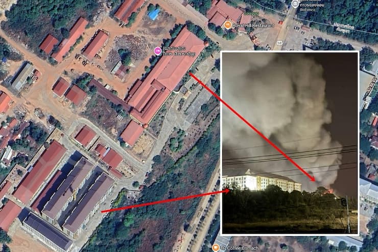 상공에서 바라본 캄보디아 카지노 폭격 작면