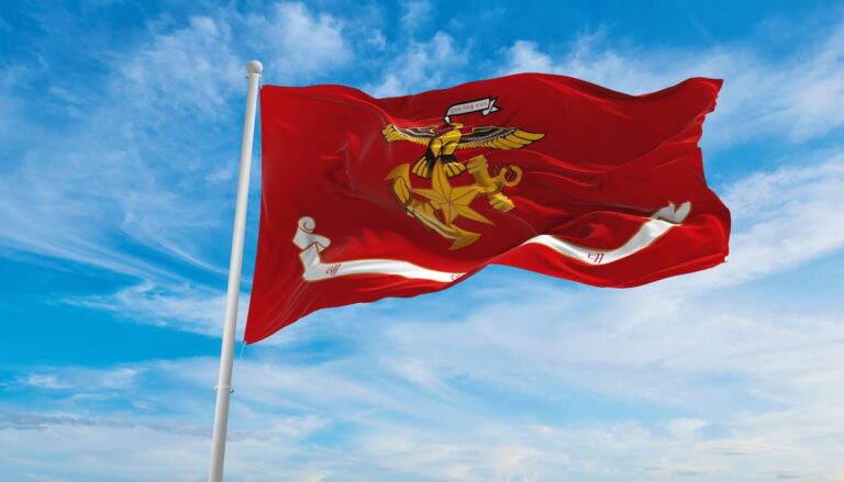 대한민국 해병대 깃발이 바람에 흔들리고 있다