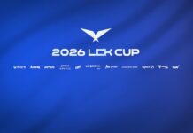 2026 LCK 컵 2주 차, 혼전으로 접어든 중반전 2026 LCK CUP 공식 로고와 스폰서가 표시된 파란색 배경 이미지.