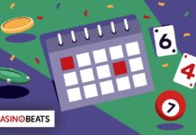 후회 없는 카지노 플레이를 위한 기본 원칙들 달력과 카지노 칩, 카드가 함께 그려진 카지노 플레이 계획을 상징하는 일러스트.