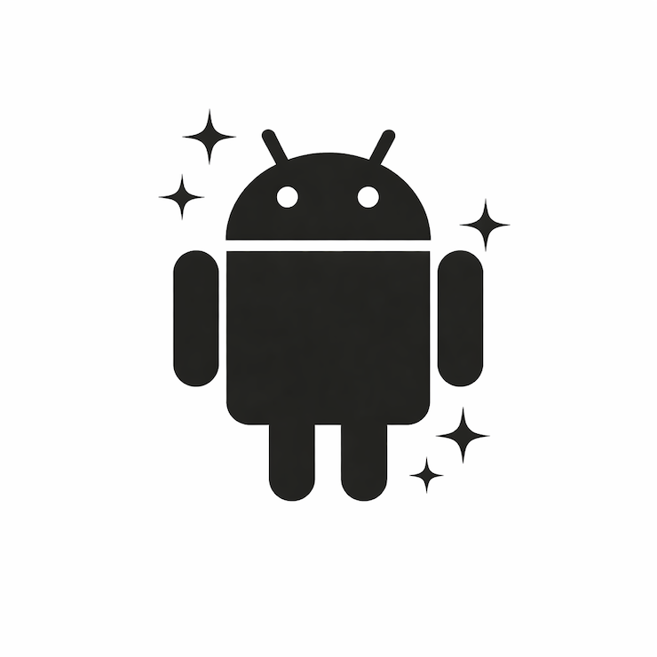 안드로이드 운영체제를 상징하는 블랙 앤 화이트 로봇 아이콘