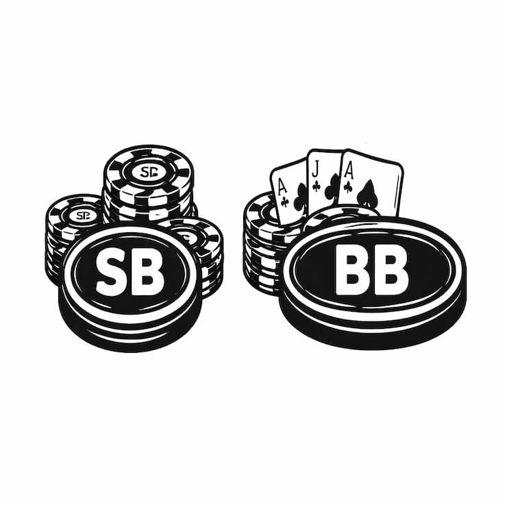 포커 테이블에서 스몰 블라인드(SB)와 빅 블라인드(BB)를 나타내는 흑백 아이콘