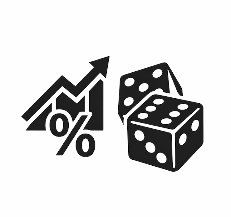 카지노 승률을 상징하는 그래프와 운을 상징하는 주사위가 그려진 아이콘