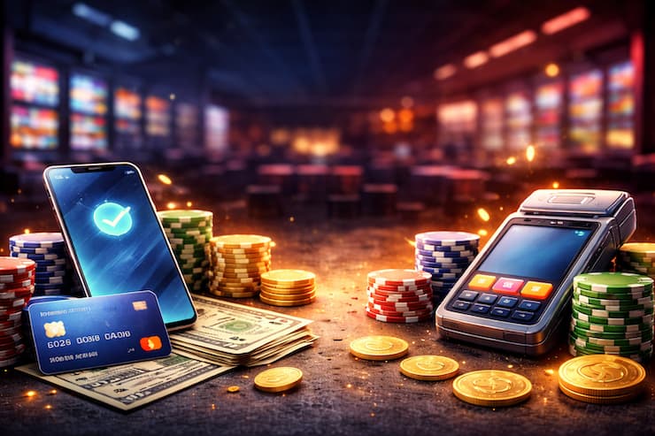 카드, 모바일 결제, 코인 등 다양한 카지노 결제 방법이 놓여있다