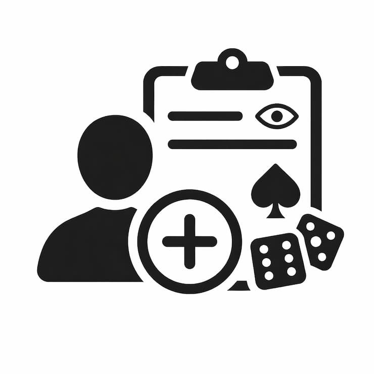 카지노 계정 등록을 상징하는 흑백 아이콘, 신규 회원 가입과 플레이어 정보 등록을 표현한 이미지
