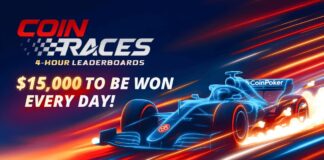 ์ฝ์ธ๋ ์ด์ค $15,000, 3์๋ถํฐ ์์ ํ๋ก๋ชจ์
์ผ๋ก ์ด์ ํฌ๋ฎฌ๋ฌ ๋ ์ด์ฑ์นด ์ผ๋ฌ์คํธ์ ํจ๊ป โCOIN RACES โ 4-HOUR LEADERBOARDSโ ๋ฌธ๊ตฌ๊ฐ ๋ณด์ด๋ ํ๋ก๋ชจ์
๋ฐฐ๋. โ๋งค์ผ $15,000 ์๊ธโ ๊ฐ์กฐ ๋ฌธ๊ตฌ ํฌํจ