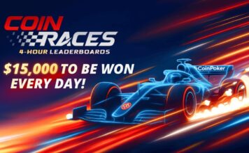 ์ฝ์ธ๋ ์ด์ค $15,000, 3์๋ถํฐ ์์ ํ๋ก๋ชจ์
์ผ๋ก ์ด์ ํฌ๋ฎฌ๋ฌ ๋ ์ด์ฑ์นด ์ผ๋ฌ์คํธ์ ํจ๊ป โCOIN RACES โ 4-HOUR LEADERBOARDSโ ๋ฌธ๊ตฌ๊ฐ ๋ณด์ด๋ ํ๋ก๋ชจ์
๋ฐฐ๋. โ๋งค์ผ $15,000 ์๊ธโ ๊ฐ์กฐ ๋ฌธ๊ตฌ ํฌํจ
