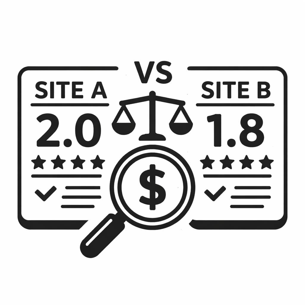 여러 베팅 사이트의 배당률과 평점을 비교하는 흑백 아이콘 이미지