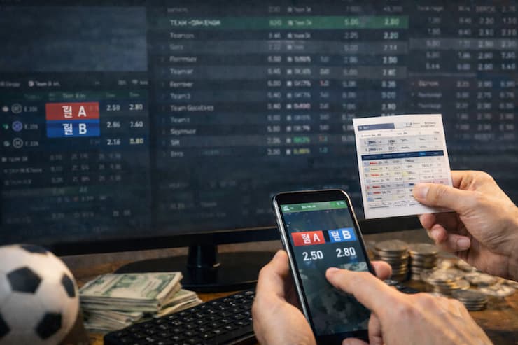 스포츠 양방베팅을 베팅 슬립에 추가하는 모습