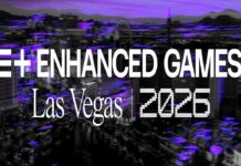 “기록만 내면 된다”…논란의 인핸스드 게임, 스포츠의 기준을 묻다 보라색 그래픽 효과가 더해진 라스베이거스 전경 위로 ‘인핸스드 게임 라스베이거스 2026’ 문구가 표시된 홍보 이미지